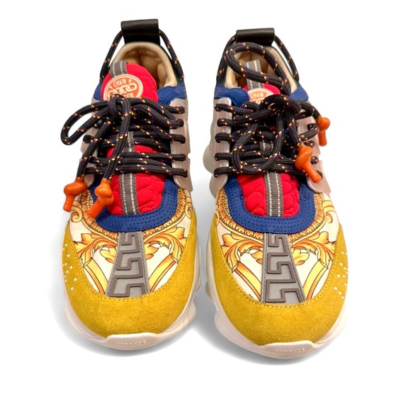 Versace Chain Reaction Baroque Sneakers IT40/US Men7/US Women10 Blue & Yellow - Picture 2 of 10
